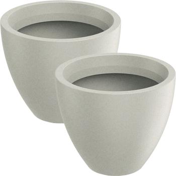 Preview: Set di 2 moderne fioriere rotonde Ø58 cm color sabbia, vasi per fiori da 86 L in plastica per interno & esterno, resistenti al gelo & ai raggi UV, leggeri