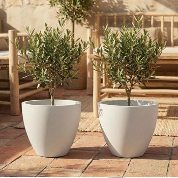 Set di 2 moderne fioriere rotonde Ø58 cm color sabbia, vasi per fiori da 86 L in plastica per interno & esterno, resistenti al gelo & ai raggi UV, leggeri