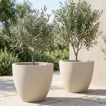 2er-Set Moderner Pflanzkübel Rund Ø58cm in Sand, Blumentopf 86L aus Kunststoff für Innen & Aussen, Frostsicher & UV-Beständig, Leichtgewicht