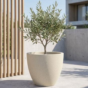 Preview: 2er-Set Moderner Pflanzkübel Rund Ø58cm in Sand, Blumentopf 86L aus Kunststoff für Innen & Aussen, Frostsicher & UV-Beständig, Leichtgewicht