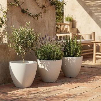 Lot de 3 bacs à plantes ronds modernes Ø58 cm sable, pots de fleur 86L en plastique pour intérieur & extérieur, résistant au gel & aux UV, léger