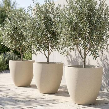 3er-Set Moderner Pflanzkübel Rund Ø58cm in Sand, Blumentopf 86L aus Kunststoff für Innen & Aussen, Frostsicher & UV-Beständig, Leichtgewicht