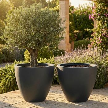 Set de 2 pots de fleurs ronds 58 cm, graphite – Grande jardinière pour l’extérieur et l’intérieur – Look moderne & design raffiné pour jardin et terrasse