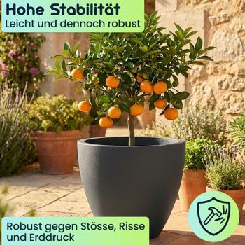 Preview: 2er-Set Blumentopf Rund 58cm, Graphit – Grosses Pflanzgefäss für Aussen und Innen – Moderne Optik & Edles Design für Garten und Terrasse