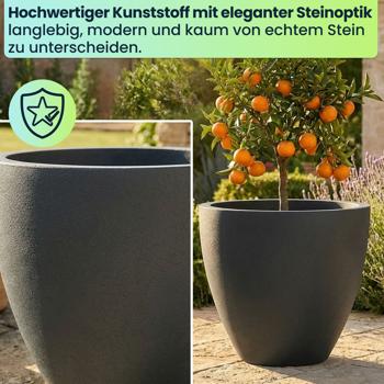 Preview: 3er-Set Blumentopf Rund 58cm, Graphit – Grosses Pflanzgefäss für Aussen und Innen – Moderne Optik & Edles Design für Garten und Terrasse
