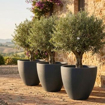 Lot de 3 pots de fleurs ronds 58 cm, graphite – Grand contenant pour plantes pour l’extérieur et l’intérieur – Look moderne & design raffiné pour jardin et terrasse