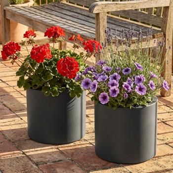 Lot de 2 pots de fleurs ronds modernes Ø38 cm anthracite, bac de plantation 19 L en plastique pour intérieur & extérieur, résistant au gel & aux UV, léger