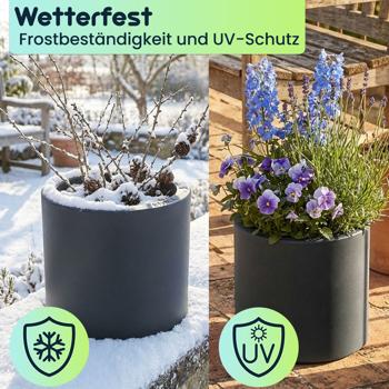 Preview: 2er-Set Moderner Blumentopf Rund Ø38cm in Anthrazit, Pflanzkübel 19L aus Kunststoff für Innen & Aussen, Frostsicher & UV-Beständig, Leichtgewicht