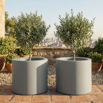Set di 2 moderni vasi rotondi Ø47 cm in grigio cemento, vaso per piante 40L in plastica per interno ed esterno, resistente al gelo e ai raggi UV, leggero