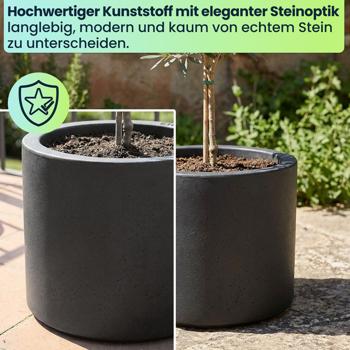 Preview: 2er-Set Moderner Blumentopf Rund Ø47cm in Anthrazit, Pflanzkübel 40L aus Kunststoff für Innen & Aussen, Frostsicher & UV-Beständig, Leichtgewicht