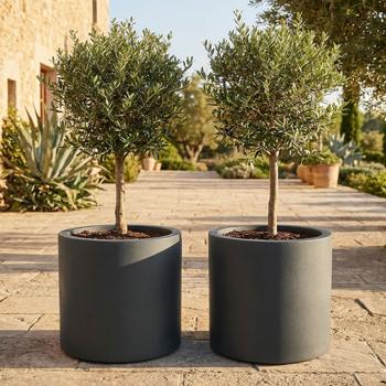 Lot de 2 pots de fleurs ronds modernes Ø47 cm anthracite, bac à plantes 40 L en plastique pour intérieur & extérieur, résistant au gel et aux UV, poids léger