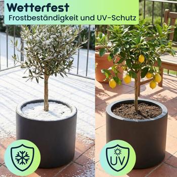 Preview: 2er-Set Moderner Blumentopf Rund Ø47cm in Anthrazit, Pflanzkübel 40L aus Kunststoff für Innen & Aussen, Frostsicher & UV-Beständig, Leichtgewicht