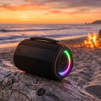 Preview: Haut-parleur Bluetooth 5.4 compact, 40 W – Enceinte musicale mobile sans fil, portable avec batterie pour l’extérieur et la maison, son puissant, noir/orange
