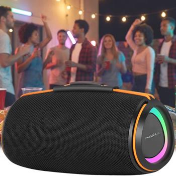 Haut-parleur Bluetooth 5.4, 60 W – Haut-parleur de musique mobile sans fil, portable avec batterie pour l’extérieur et la maison, son puissant, noir/orange