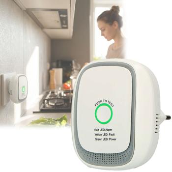 Gas alarm for wall socket – methane & natural gas detector with 70 dB alarm & LED ring – EN50194 certified – gas warning device for kitchen, boiler & heating