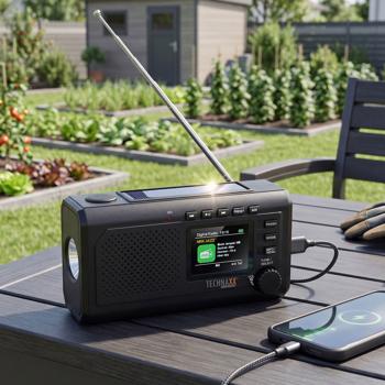 Affidabile radio solare a manovella DAB+ FM d’emergenza con powerbank, torcia & Bluetooth: radio robusta per campeggio & situazioni di crisi