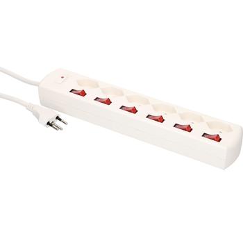 Preview: 6-fach Steckdosenleiste Typ 13 – Weiss – Jede Steckdose einzeln schaltbar – Mehrfachstecker Schweizer System – Individuelle Stromspar-Schalter