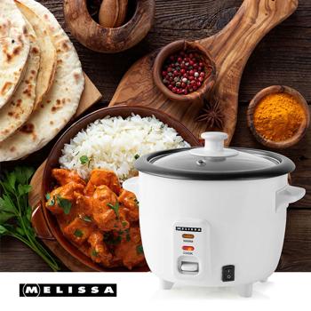 Preview: Rice cooker 0.6 L with steamer insert 300 W – non‑stick inner pot, glass lid & keep‑warm function – incl. measuring cup & spoon
