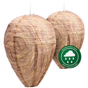 Preview: Wasp nest decoy set of 2 made of robust polyester – natural wasp control without chemicals for porch roof, terrace, carport and pergola – wasp deterrent
