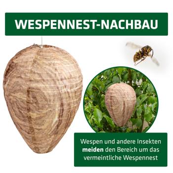 Preview: Wespennest Attrappe 2er-Set aus stabilem Polyester - Natürliche Wespenabwehr ohne Chemie für Vordach, Terrasse, Carport und Pergola - Wespenschreck
