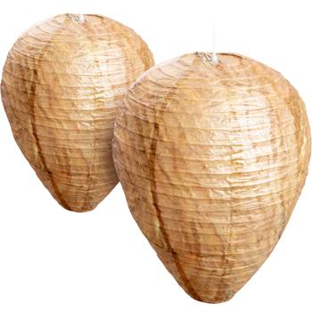 Preview: Set de 2 faux nids de guêpes en papier – Protection naturelle contre les guêpes sans produits chimiques pour avant‑toit, terrasse, carport et pergola – Chasse‑guêpes