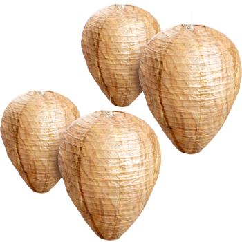 Preview: Set de 4 faux nids de guêpes en papier – protection naturelle contre les guêpes sans produits chimiques pour avant-toit, terrasse, carport et pergola – effaroucheur guêpes