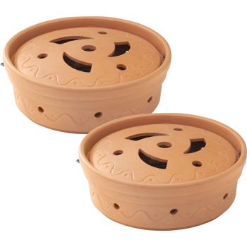 Lot de 2 diffuseurs de café anti‑guêpes – Récipient en terre cuite résistant au feu pour faire fumer le café moulu – Répulsif naturel contre les guêpes avec sous-verre et anse en fil métallique pour suspension