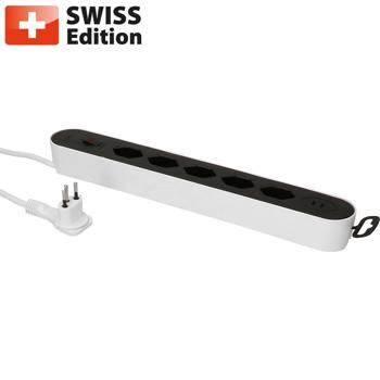 Power strip 5-way type 13, white & black with USB‑C PD 20 W & switch for kitchen, home office & household, 2.2 m