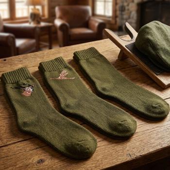 Lot de 3 chaussettes de chasse de haute qualité en kaki, taille 43/46 – avec motif cerf, motif canard & modèle uni – chaussettes respirantes et confortables pour la chasse & les activités outdoor
