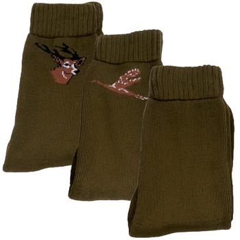 Preview: Lot de 3 chaussettes de chasse de haute qualité en kaki, taille 43/46 – avec motif cerf, motif canard & modèle uni – chaussettes respirantes et confortables pour la chasse & les activités outdoor