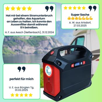 Preview: Tragbare Powerstation & Solar-Generator, 155 Wh, 180 Watt, Akku mit 230V & 12V, Leuchte, USB, Reise, Camping, Notstrom