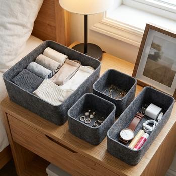 Set organizer per cassetti in feltro da 4 pezzi – Tre dimensioni diverse per un ordine perfetto – Scatole portaoggetti stabili con lati rinforzati