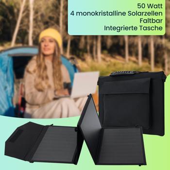Preview: Mobiles, faltbares 50W Solarpanel: Effiziente Energie mit 4 hochwertigen monokristallinen Solarzellen – Ideal für Outdoor & Camping