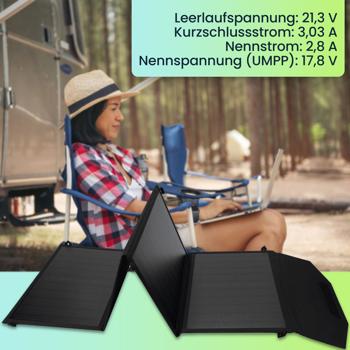 Preview: Mobiles, faltbares 50W Solarpanel: Effiziente Energie mit 4 hochwertigen monokristallinen Solarzellen – Ideal für Outdoor & Camping
