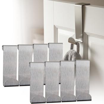 Stainless steel door hooks, pack of 8 – over-the-door rack without drilling, robust clothes hooks for door rebates up to 1.9 cm, for bathroom, bedroom & cabinets
