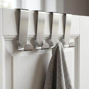 Preview: Stainless steel door hooks, pack of 8 – over-the-door rack without drilling, robust clothes hooks for door rebates up to 1.9 cm, for bathroom, bedroom & cabinets