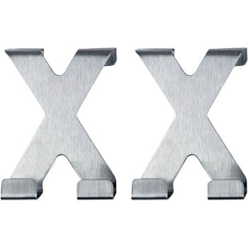 Preview: Crochets doubles de porte forme X en acier inox – lot de 4 crochets de porte sans perçage, 5 x 6,5 cm chacun, crochets porte-manteau robustes pour salle de bain, chambre et portes d’armoire