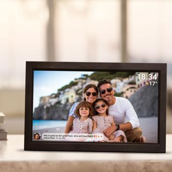 Cadre photo numérique interactif avec Wi‑Fi, noir – Grand cadre Full HD 15,6“ comme idée cadeau intelligente pour les grands-parents et toute la famille