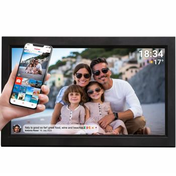 Preview: Cadre photo numérique interactif avec Wi‑Fi, noir – Grand cadre Full HD 15,6“ comme idée cadeau intelligente pour les grands-parents et toute la famille