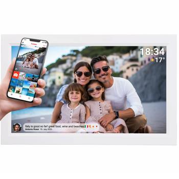 Preview: Cornice digitale interattiva con WLAN, bianca – Grande cornice foto Full HD 15,6“ come idea regalo smart per nonna, nonno e famiglia