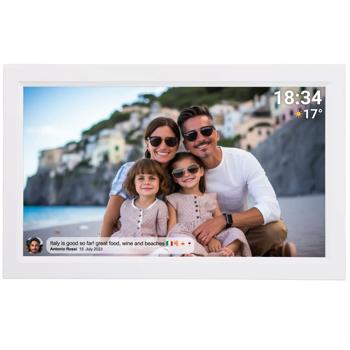 Preview: Cornice digitale interattiva con WLAN, bianca – Grande cornice foto Full HD 15,6“ come idea regalo smart per nonna, nonno e famiglia