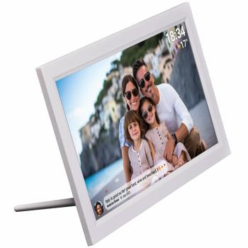 Preview: Cornice digitale interattiva con WLAN, bianca – Grande cornice foto Full HD 15,6“ come idea regalo smart per nonna, nonno e famiglia