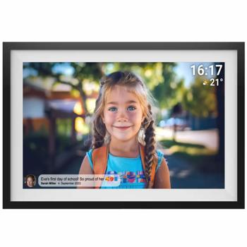 Preview: Cornice foto digitale smart 15,6“ con WLAN – brillante display touch IPS Full HD, 16 GB, app Frameo per foto e video, idea regalo ideale