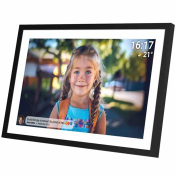 Preview: Cornice foto digitale smart 15,6“ con WLAN – brillante display touch IPS Full HD, 16 GB, app Frameo per foto e video, idea regalo ideale