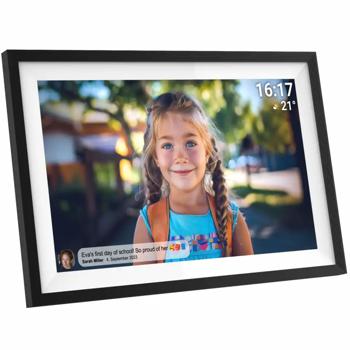 Preview: Cornice foto digitale smart 15,6“ con WLAN – brillante display touch IPS Full HD, 16 GB, app Frameo per foto e video, idea regalo ideale