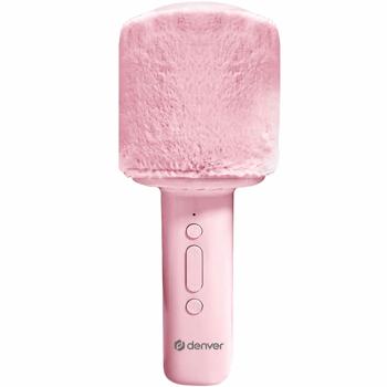 Preview: Bluetooth Karaoke Mikrofon mit Lautsprecher & flauschiger Oberseite Rosa – Tolles Bluetooth Party Mikrophon für Gesang, Feiern & Spass unterwegs
