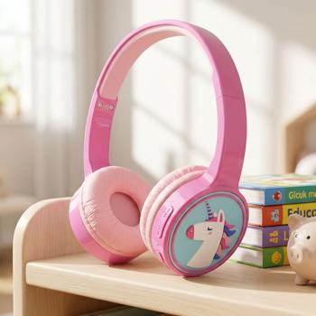 Kids Bluetooth headphones wireless, pink: robust headset with microphone & 85 dB hearing protection for school, learning & gaming – safe & comfortable