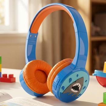 Kids Bluetooth headphones wireless, blue: Robust headset with microphone & 85 dB hearing protection for school, learning & gaming – safe & comfortable