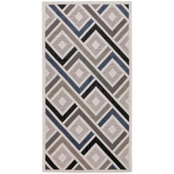 Preview: Robuster Outdoorteppich 80x150cm, Grau-Marineblau - Wetterfester Rauten Teppich für Balkon, Terrasse & Indoor, pflegeleicht