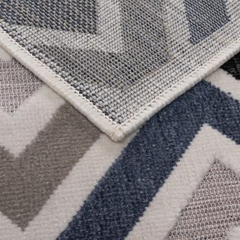 Preview: Robuster Outdoorteppich 80x150cm, Grau-Marineblau - Wetterfester Rauten Teppich für Balkon, Terrasse & Indoor, pflegeleicht